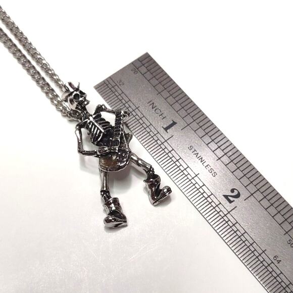 Stainless Necklace Dancing Skeleton Guitar Player Hat Birthday Valentines Gift - Picture 3 of 5